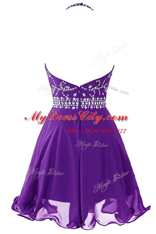 Halter Top Mini Length A-line Sleeveless Purple Prom Dresses Zipper