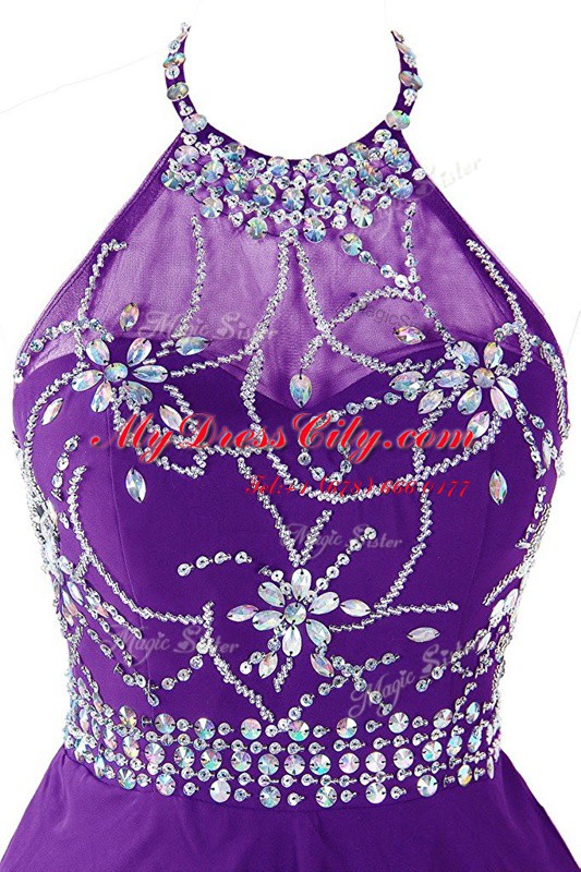 Halter Top Mini Length A-line Sleeveless Purple Prom Dresses Zipper