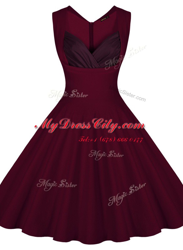 Burgundy Sleeveless Ruching Knee Length Prom Party Dress