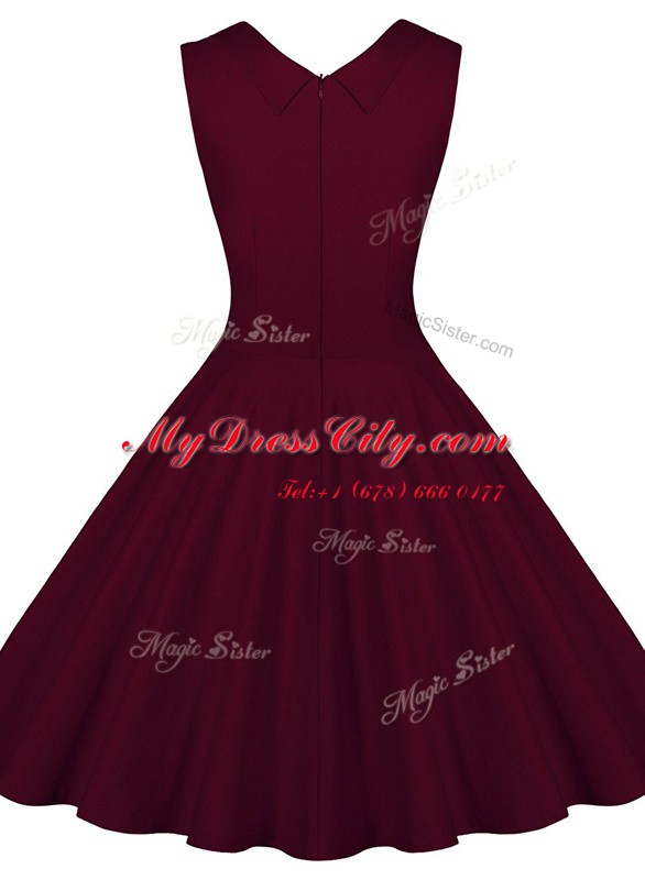 Burgundy Sleeveless Ruching Knee Length Prom Party Dress