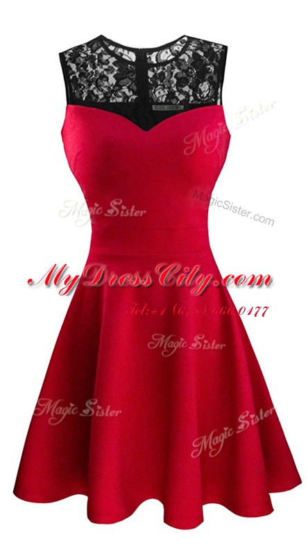 Top Selling Scoop Red Sleeveless Satin Zipper Evening Dress for Prom and Party