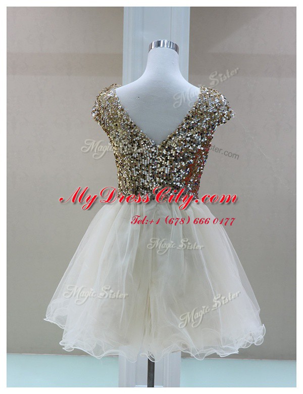 Latest Sequins Evening Party Dresses White Zipper Cap Sleeves Mini Length