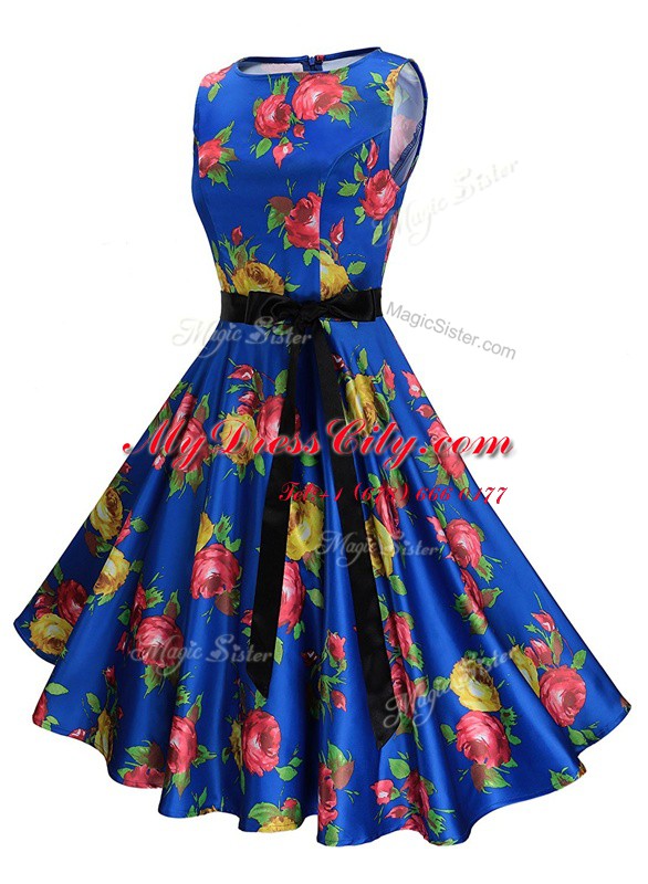 Elegant Scoop Knee Length Zipper Evening Dress Multi-color for Prom and Party with Sashes ribbons and Pattern