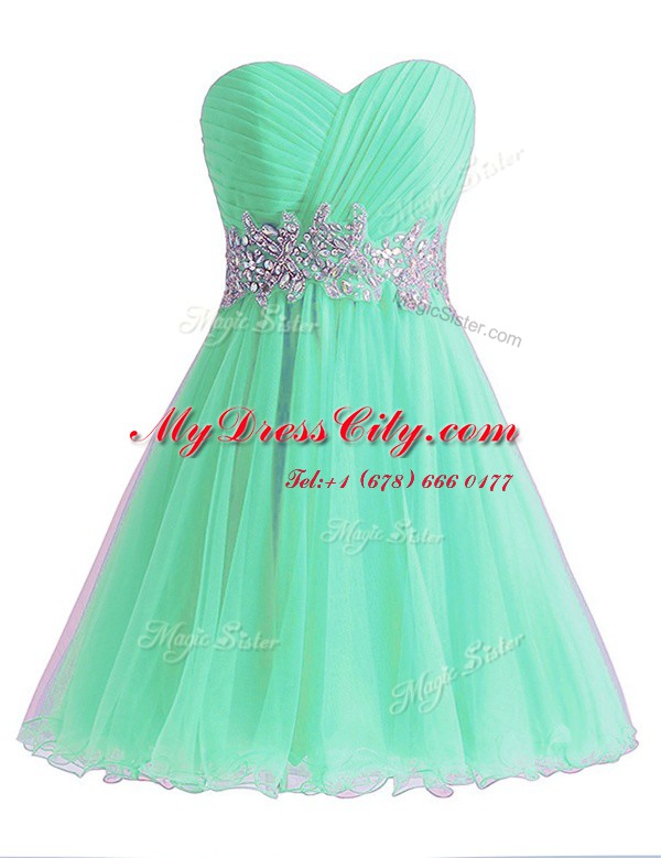 Custom Fit Apple Green Sweetheart Lace Up Beading and Ruching Evening Dress Sleeveless