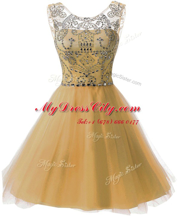 Free and Easy Scoop Beading Homecoming Dress Gold Zipper Sleeveless Knee Length