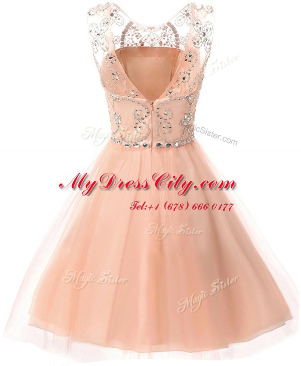 Free and Easy Scoop Beading Homecoming Dress Gold Zipper Sleeveless Knee Length