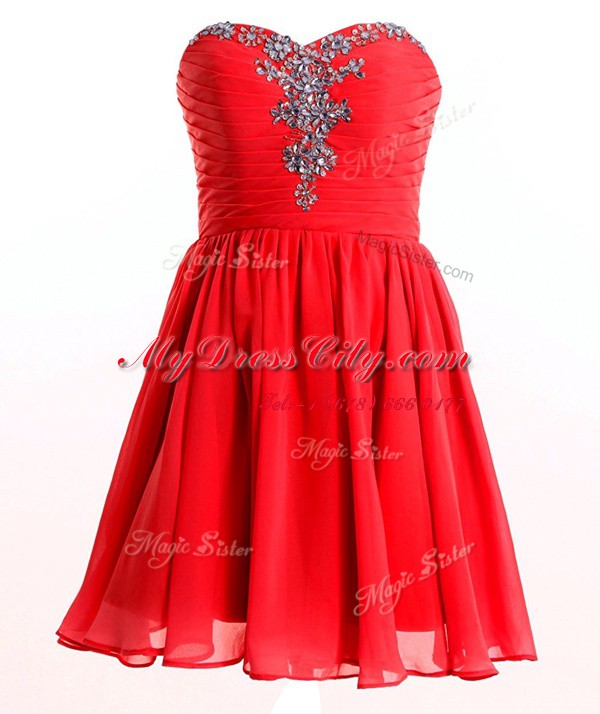 Sweetheart Sleeveless Chiffon Dress for Prom Beading Lace Up