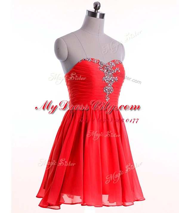 Sweetheart Sleeveless Chiffon Dress for Prom Beading Lace Up