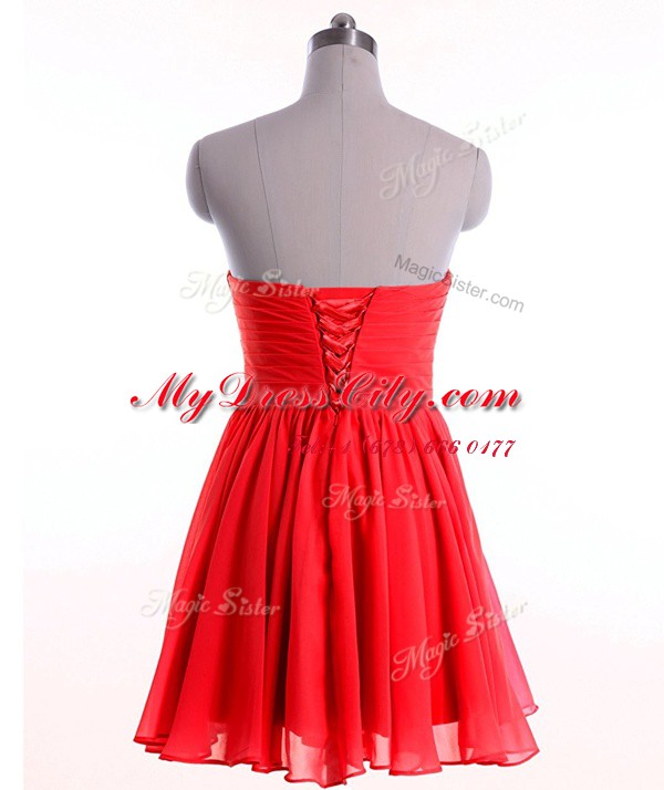 Sweetheart Sleeveless Chiffon Dress for Prom Beading Lace Up