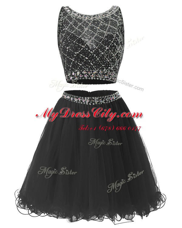 High Quality A-line Prom Dresses Black Sweetheart Organza Sleeveless Mini Length Side Zipper