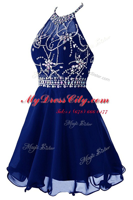 Fantastic Halter Top Sleeveless Organza Prom Dress Beading Zipper