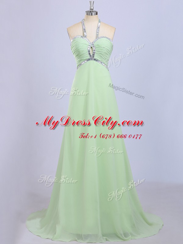 Halter Top Sleeveless Court Train Zipper Beading Homecoming Dress