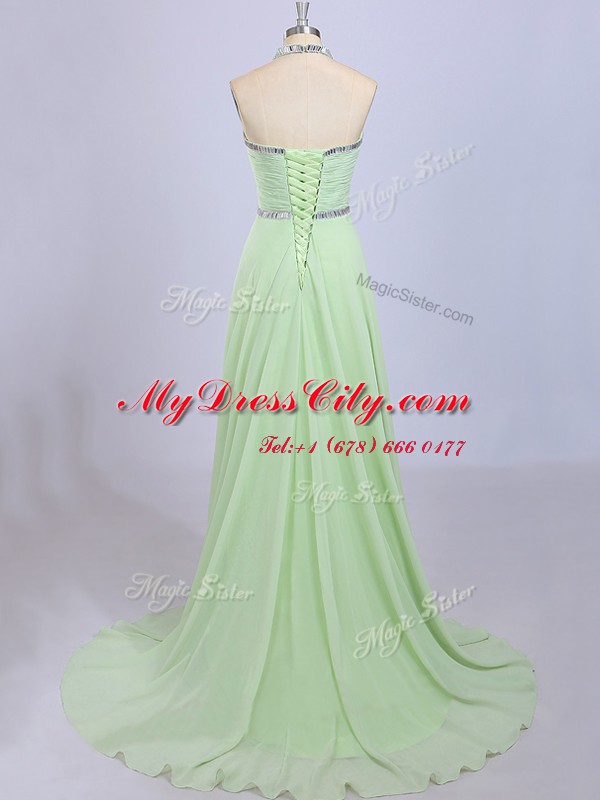 Halter Top Sleeveless Court Train Zipper Beading Homecoming Dress