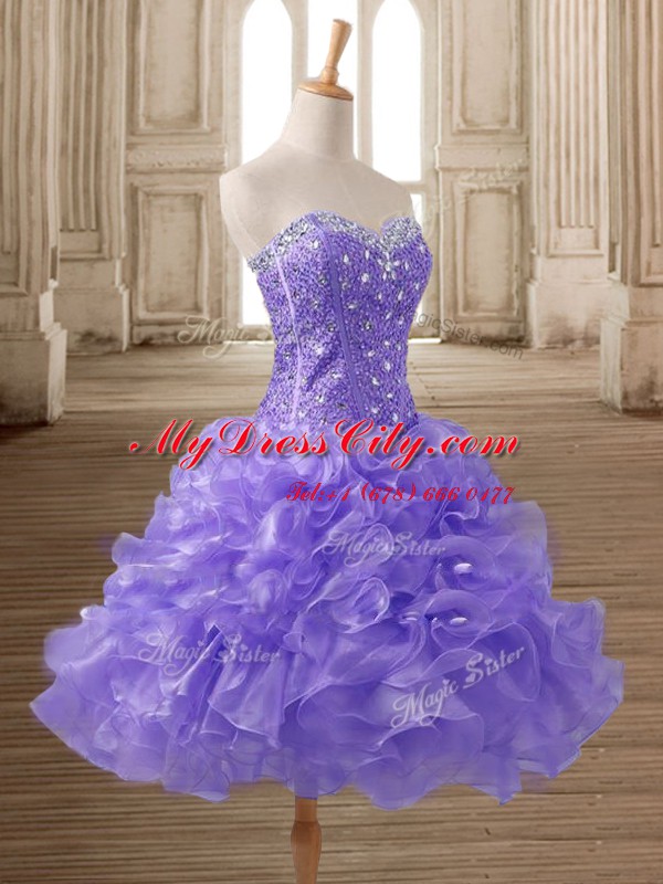 Top Selling Lavender Sleeveless Organza Lace Up Cocktail Dress for Prom and Party