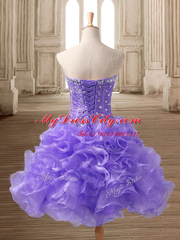 Top Selling Lavender Sleeveless Organza Lace Up Cocktail Dress for Prom and Party