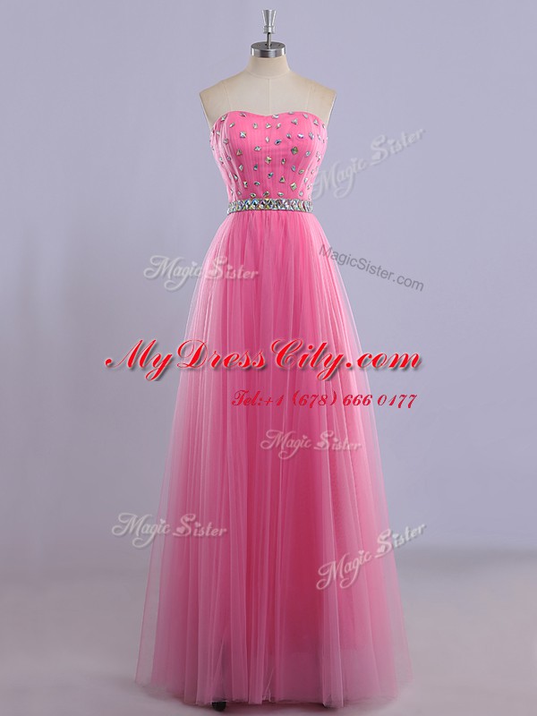 Beautiful Beading Prom Evening Gown Rose Pink Lace Up Sleeveless Floor Length