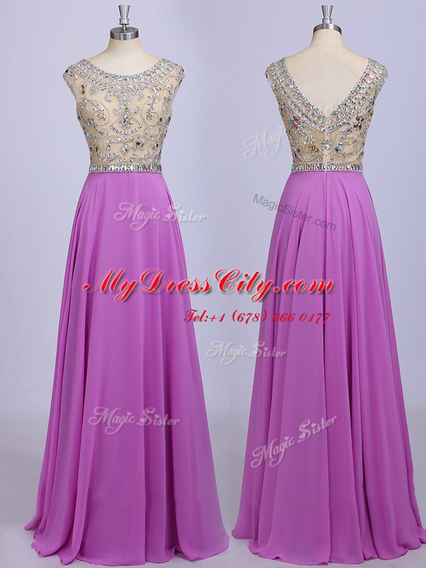 Lilac Prom Dress Prom and Party and For with Beading Scoop Sleeveless Zipper