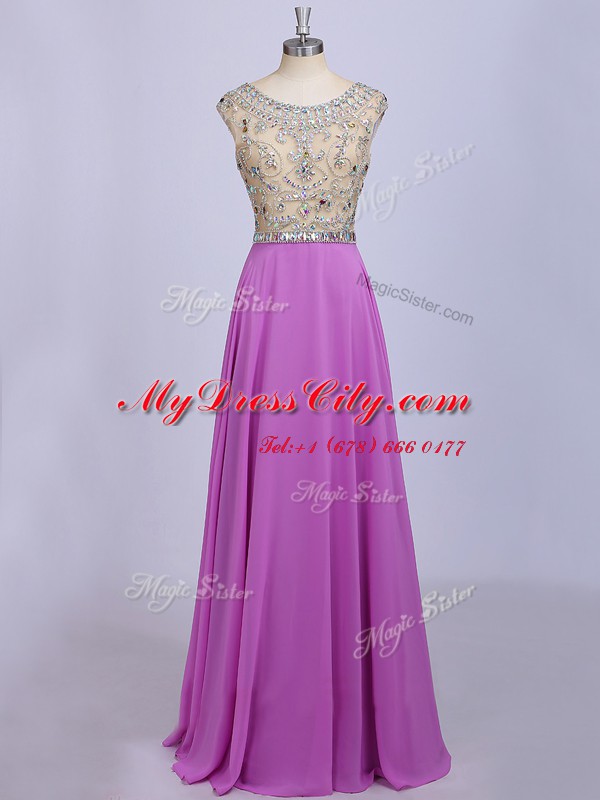 Lilac Prom Dress Prom and Party and For with Beading Scoop Sleeveless Zipper