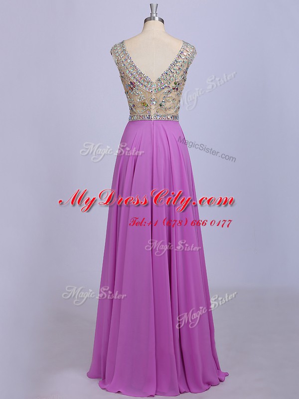 Lilac Prom Dress Prom and Party and For with Beading Scoop Sleeveless Zipper