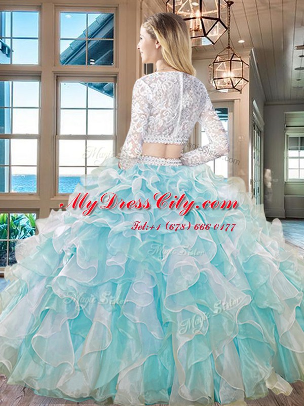 Scoop Long Sleeves Zipper Quinceanera Dress Apple Green Organza