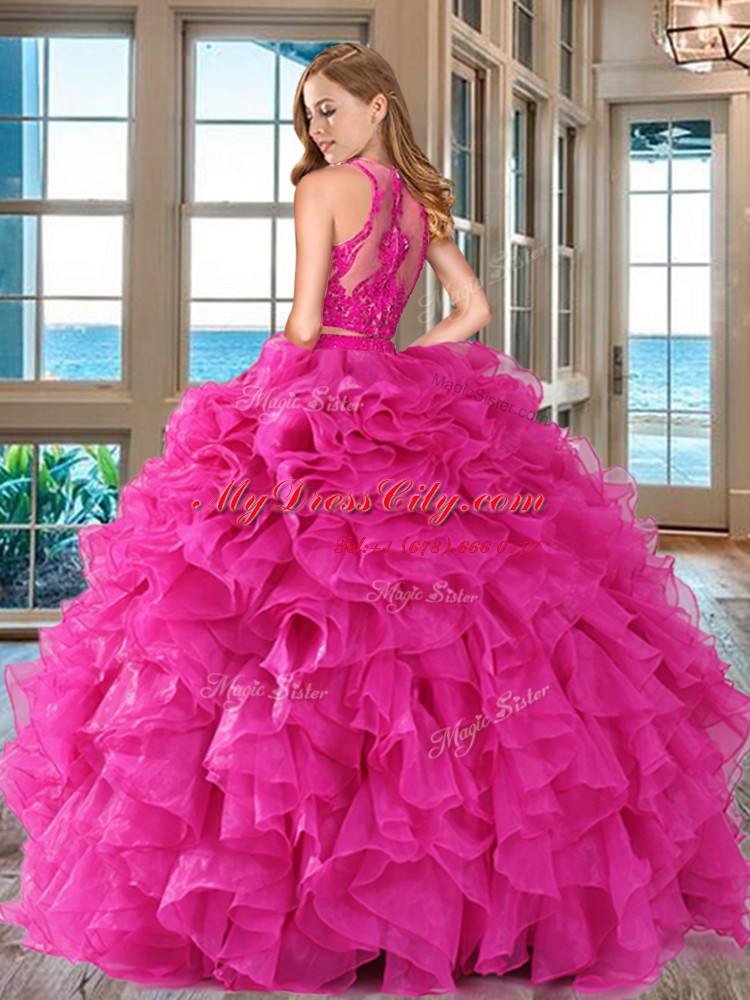 Colorful Scoop Organza Sleeveless Floor Length Quinceanera Dress and Appliques and Ruffles