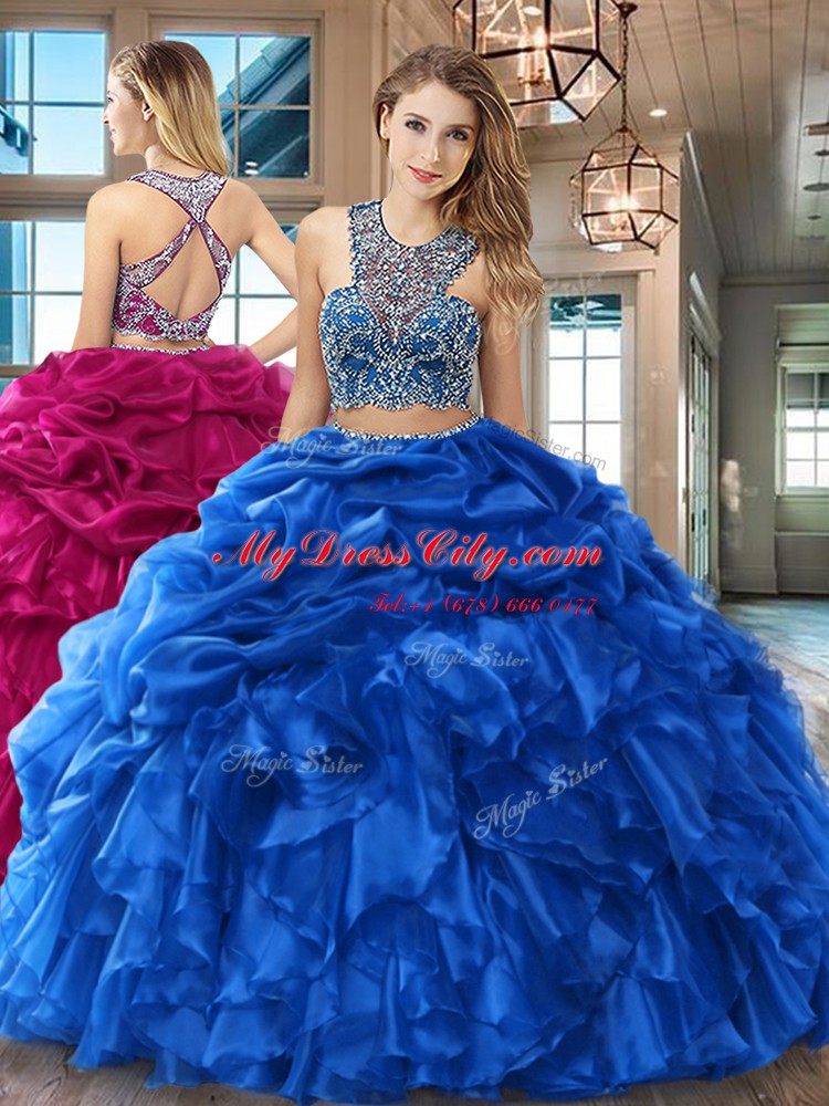 Scoop Criss Cross Organza Sleeveless Floor Length Quinceanera Dresses and Beading and Ruffles and Pick Ups