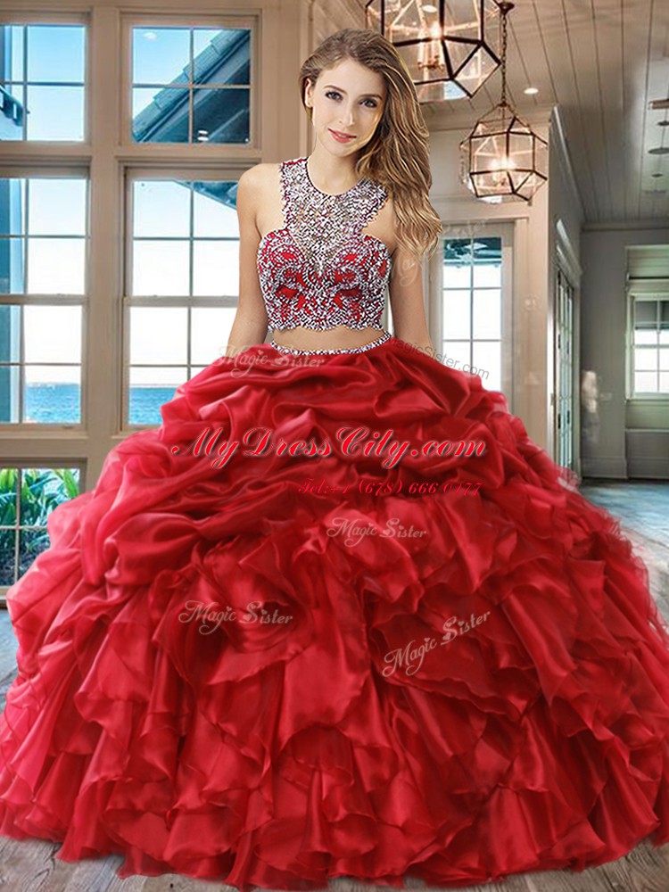 Scoop Criss Cross Organza Sleeveless Floor Length Quinceanera Dresses and Beading and Ruffles and Pick Ups