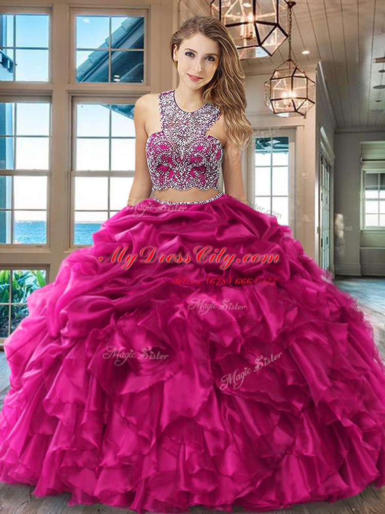 Scoop Criss Cross Organza Sleeveless Floor Length Quinceanera Dresses and Beading and Ruffles and Pick Ups