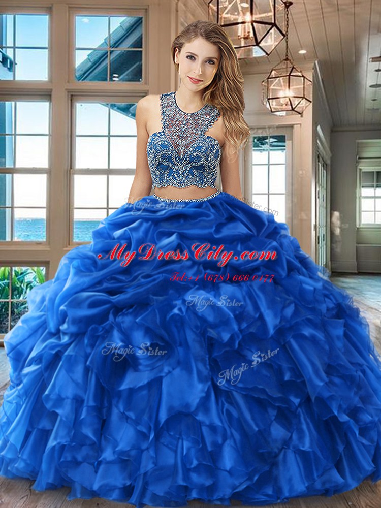 Scoop Criss Cross Organza Sleeveless Floor Length Quinceanera Dresses and Beading and Ruffles and Pick Ups