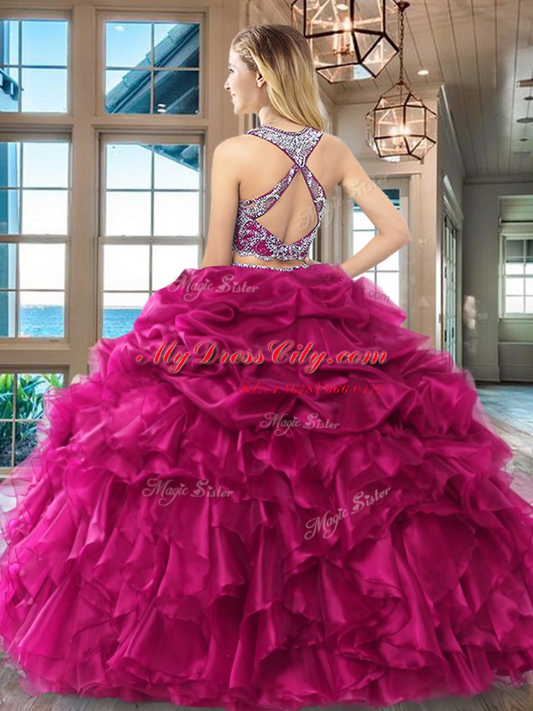 Scoop Criss Cross Organza Sleeveless Floor Length Quinceanera Dresses and Beading and Ruffles and Pick Ups