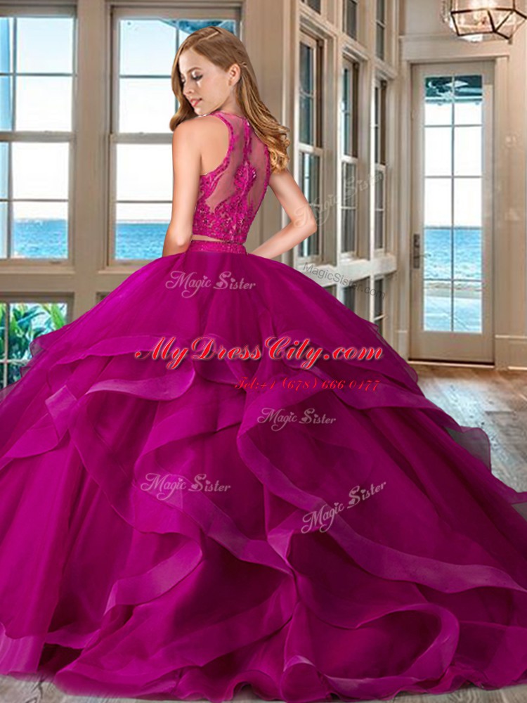 Fantastic Scoop Ruffles 15th Birthday Dress Royal Blue Zipper Sleeveless Floor Length