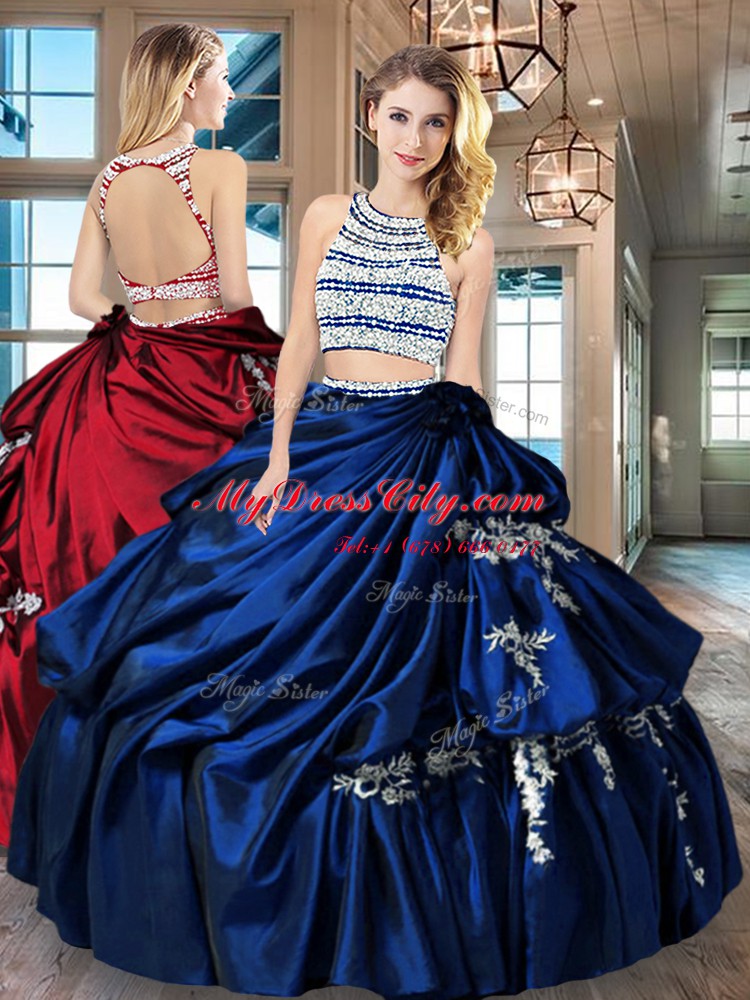 Flirting Scoop Royal Blue Sleeveless Floor Length Beading and Appliques and Pick Ups Backless 15th Birthday Dress