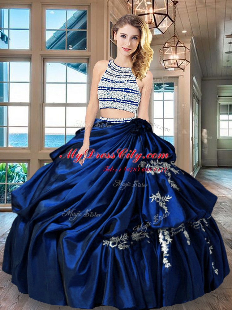 Flirting Scoop Royal Blue Sleeveless Floor Length Beading and Appliques and Pick Ups Backless 15th Birthday Dress