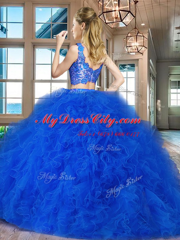 Red Sleeveless Tulle Brush Train Zipper Quinceanera Dress for Military Ball and Sweet 16 and Quinceanera