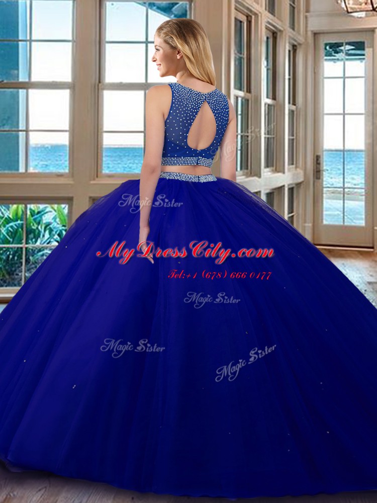 Elegant Scoop Sleeveless Tulle Quinceanera Dress Beading Backless