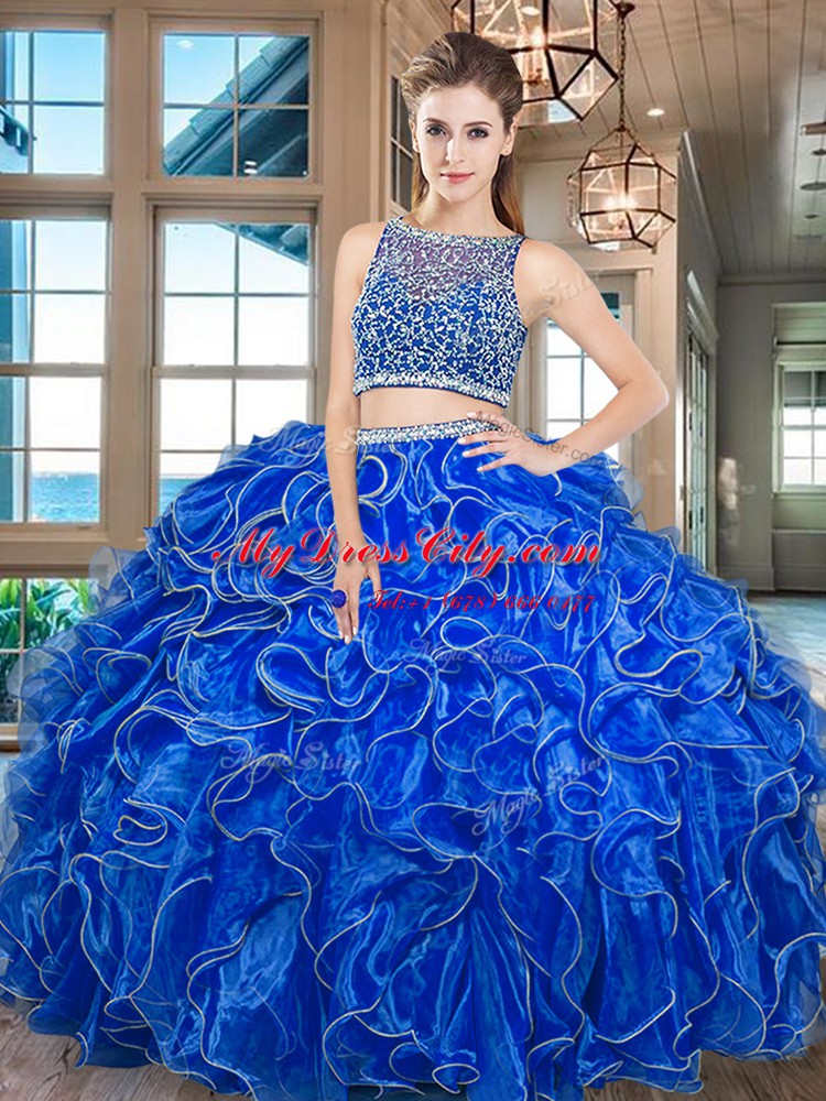 Nice Floor Length Red 15 Quinceanera Dress Organza Sleeveless Beading and Ruffles