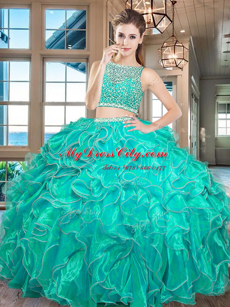 Nice Floor Length Red 15 Quinceanera Dress Organza Sleeveless Beading and Ruffles