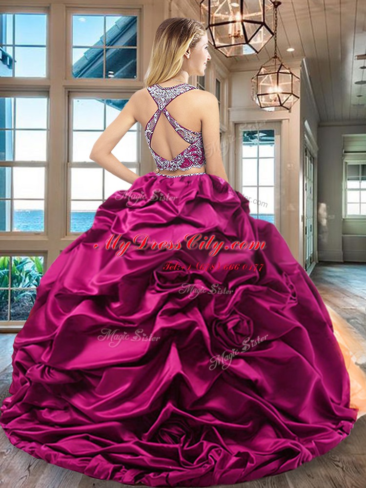 Adorable Multi-color Scoop Criss Cross Beading and Ruffled Layers and Pick Ups 15th Birthday Dress Brush Train Sleeveless