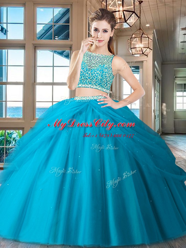 Red Bateau Side Zipper Beading and Pick Ups Sweet 16 Quinceanera Dress Sleeveless