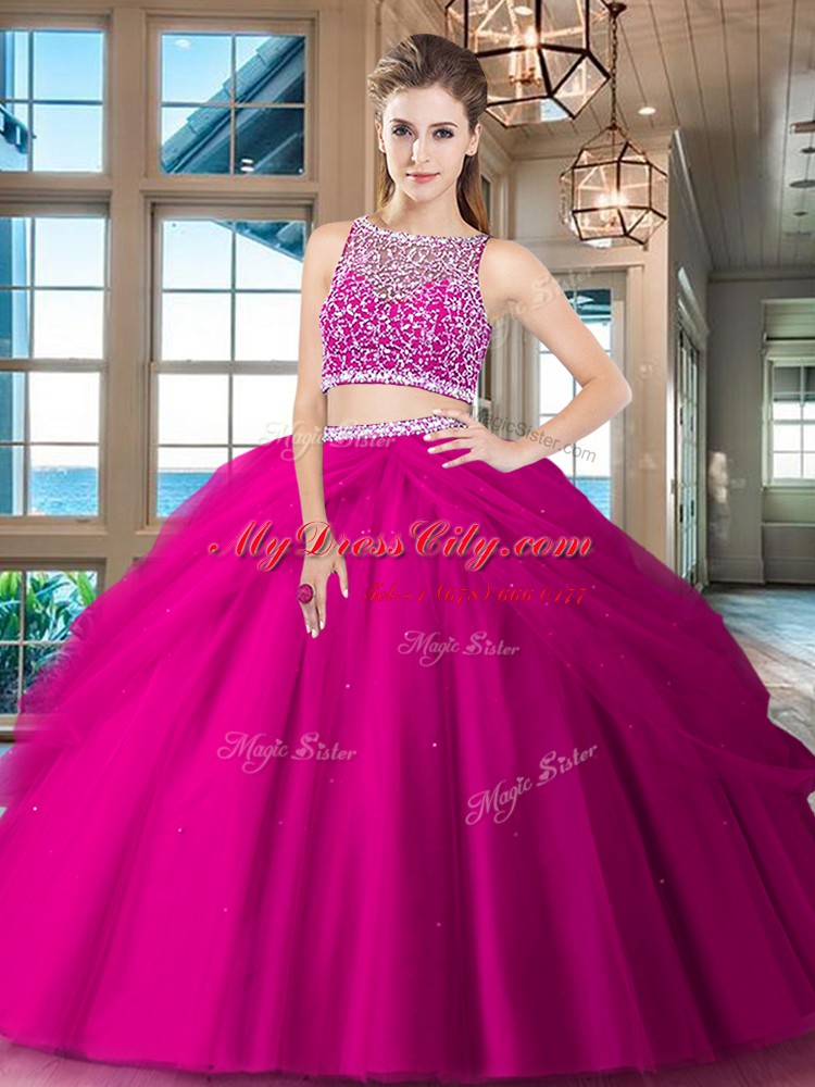 Red Bateau Side Zipper Beading and Pick Ups Sweet 16 Quinceanera Dress Sleeveless