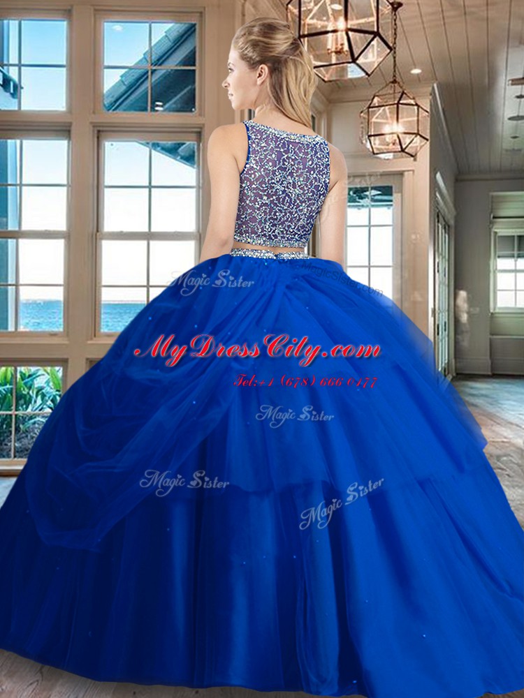 Red Bateau Side Zipper Beading and Pick Ups Sweet 16 Quinceanera Dress Sleeveless