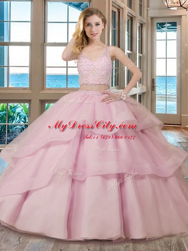 Custom Designed Red Sleeveless With Train Beading Zipper Quinceanera Gowns