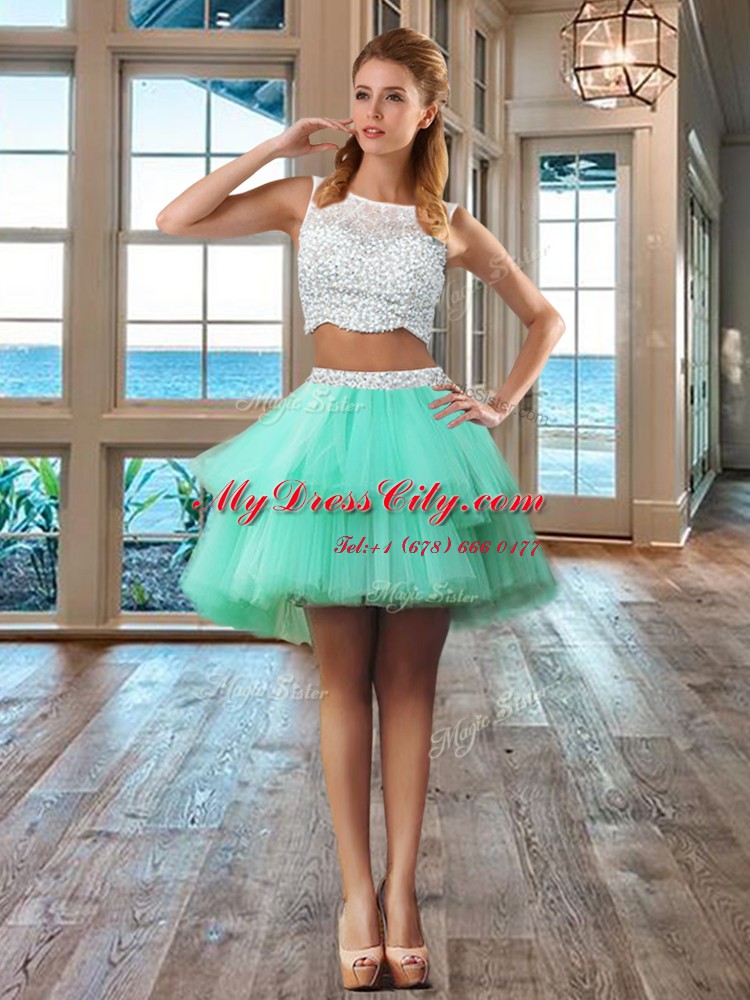 Custom Designed Apple Green Bateau Neckline Beading and Appliques Quinceanera Gown Sleeveless Side Zipper