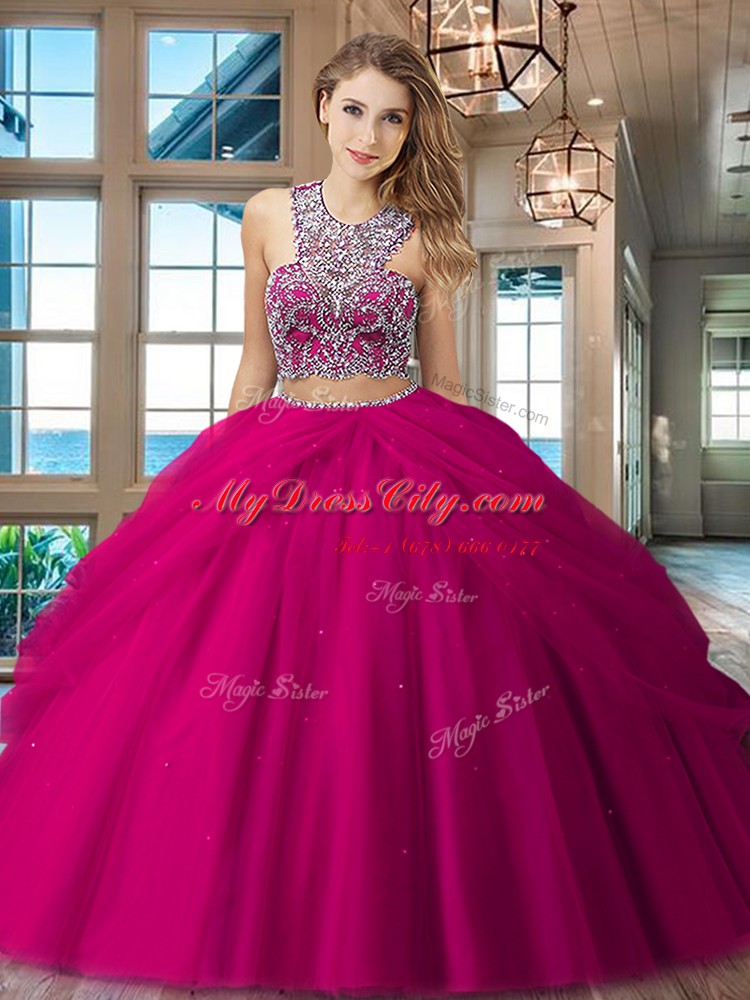 High End Scoop Red Sleeveless Floor Length Beading and Pick Ups Criss Cross Sweet 16 Quinceanera Dress