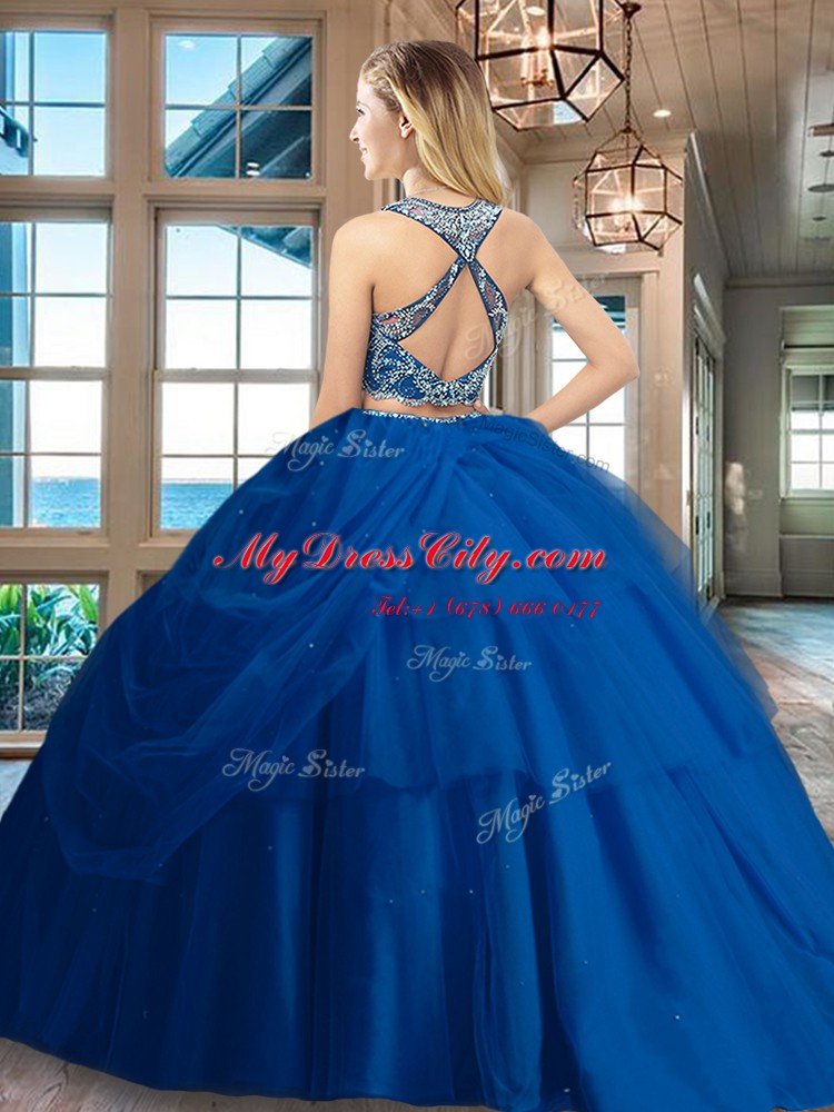 High End Scoop Red Sleeveless Floor Length Beading and Pick Ups Criss Cross Sweet 16 Quinceanera Dress