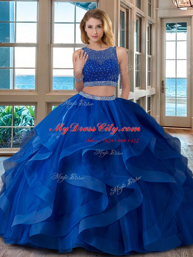 Artistic Scoop Sleeveless Zipper Quinceanera Gown Red Organza