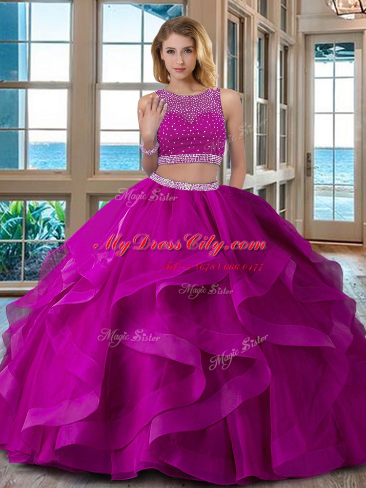 Artistic Scoop Sleeveless Zipper Quinceanera Gown Red Organza