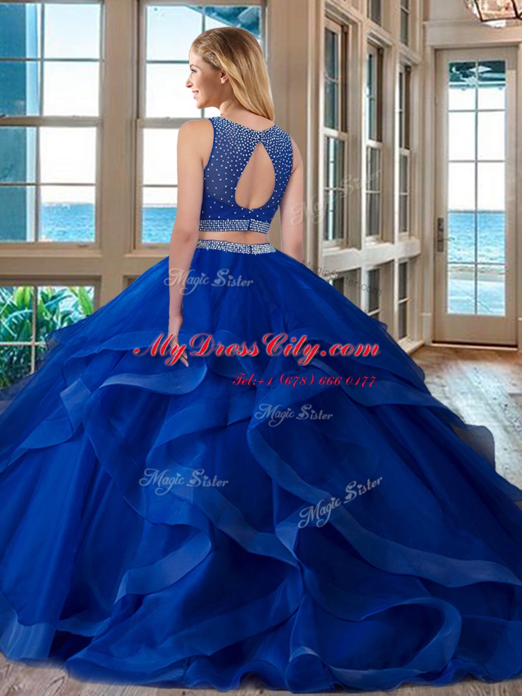 Artistic Scoop Sleeveless Zipper Quinceanera Gown Red Organza