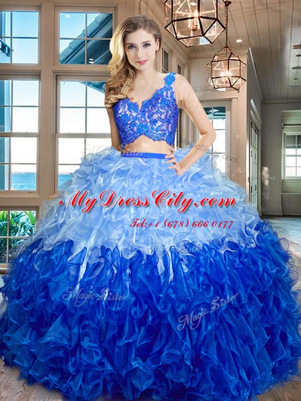 Chic Multi-color Zipper Sweet 16 Quinceanera Dress Lace and Ruffles Sleeveless Floor Length