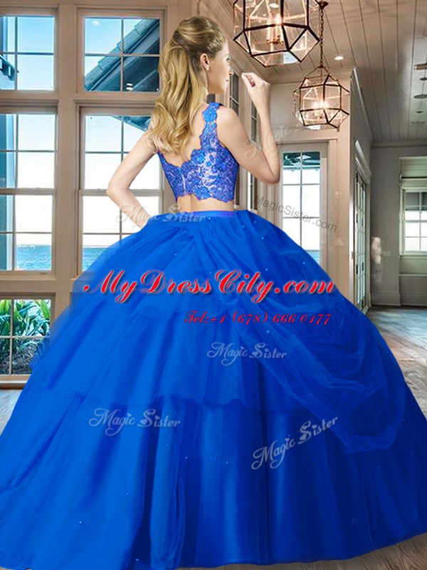 Sleeveless Floor Length Lace and Ruffled Layers Zipper Quinceanera Dresses with Red